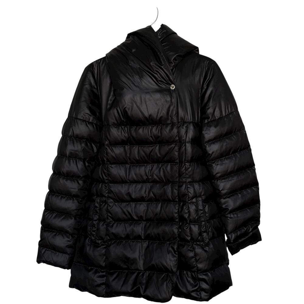 Max Mara Studio Hooded Quilted Goose Down Puffer Jacket Coat Black 8 NO BELT - Picture 2 of 14